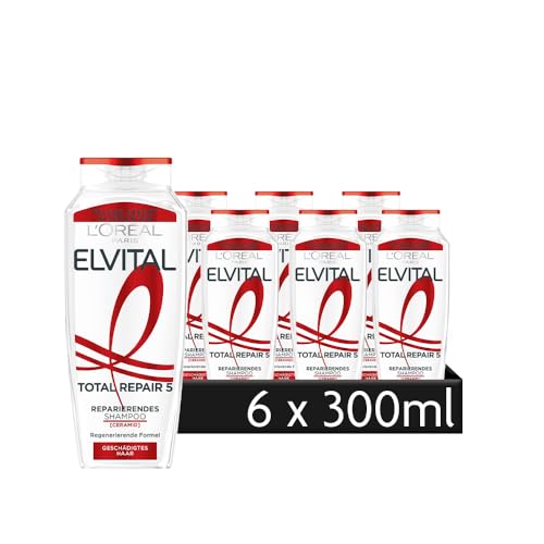 l'oral elvital total repair 5 shampoo 6 x 300 ml für geschädigtes haar