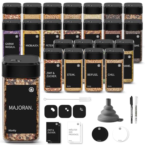 TDSYDS 24 Gewürzgläser 120ml mit Edelstahl Schwarz Deckel, Trichter und Etiketten