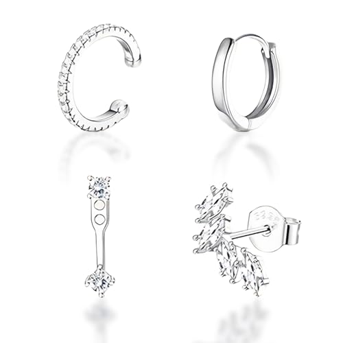 ohrringe silber 925 damen set, ohrstecker creolen piercing für mehrere piercings