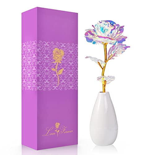 oeago galaxy rose blume mit vase, valentinstag geschenk für frauen, freundin