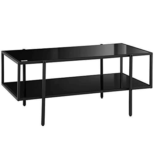 beistelltisch schwarz, couchtisch mit 2 ablagen, hartglas, HOMCOM, 100 x 55 x 45,5 cm