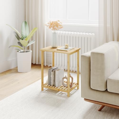 dripex beistelltisch nachttisch mit 2 ablagen viereckig aus bambus 40x30x50cm