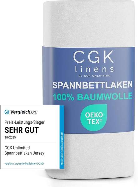 Produktbild: Spannbettlaken 90x200 cm Jersey 100% Baumwolle Oeko-Tex Weiß für Boxspringbetten