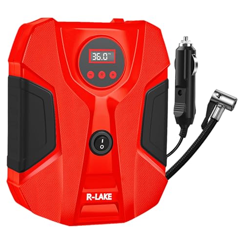 12 V kompressor tragbare luftpumpe für autoreifen mit 3 düsenadaptern und led-lichtern, rot