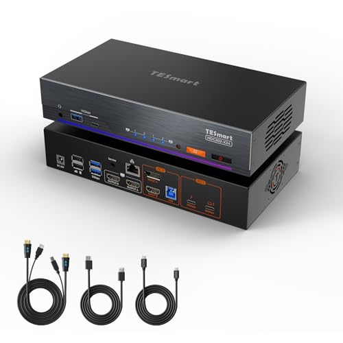 Produktbild: 4K KVM Switch TESmart Thunderbolt 4 für 2 Monitore und 2 Computer