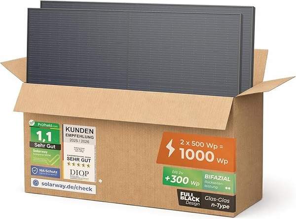 Solarway 2x 500W Bifazial Glas/Glas Solarpanel für Balkonkraftwerk