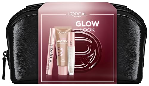 l'oral paris glow geschenkset mit mascara, lipgloss und beauty-bag, 4-teilig