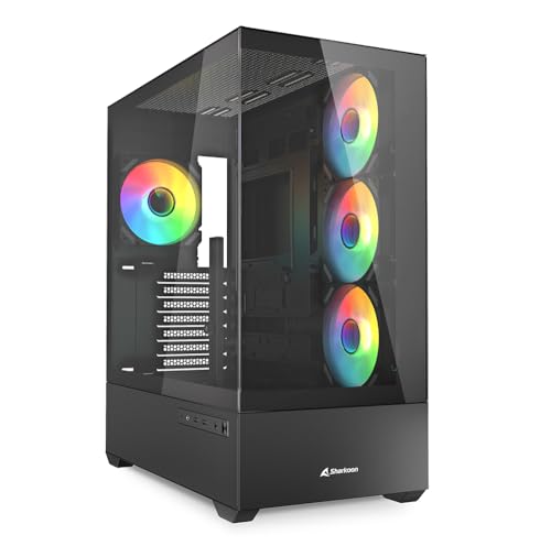 sharkoon ak6 rgb atx pc gehäuse mit 4x argb-lüfter, glasfront, usb-c, btf-support