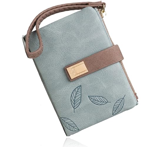 geldbörse damen klein, veganes leder portemonnaie mit münzfach, blau