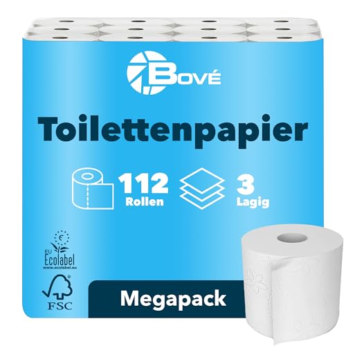 Produktbild: bove toilettenpapier 3-lagig 112 rollen megapack, 250 blatt, extra weich, stark, saugstark
