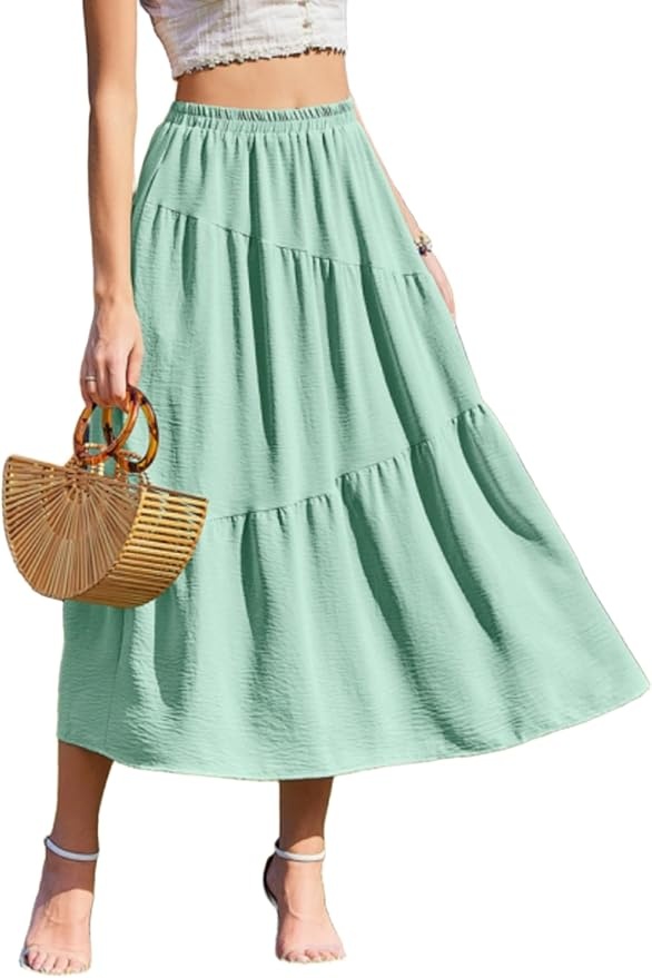Produktbild: ZEAGOO Damen Maxirock Lang mit Taschen Elastische Hohe Taille S-XXL