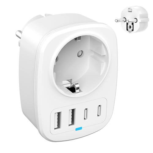 wisnika reiseadapter international mit 1 ac und 4 usb ports, typ c, typ a, europa