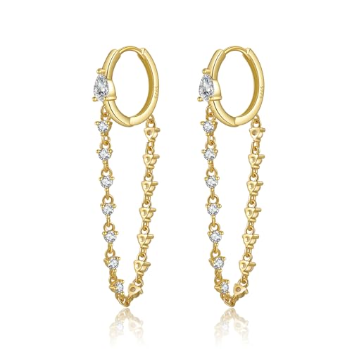 xOEMEL silberne quasten ohrringe 925 mit zirkonia und 14 karat vergoldet rose gold