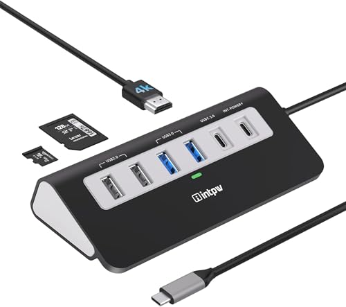 usb c hub 9-in-1 mit 4k hdmi, pd 100w, für macbook air/pro, ipad, schwarz