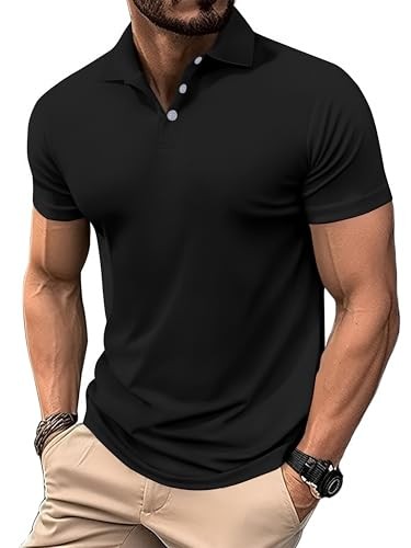 PINSPARK Herren Polohemd Slim Fit Kurzarm Schwarz XL 1/3er Pack Golf Gym