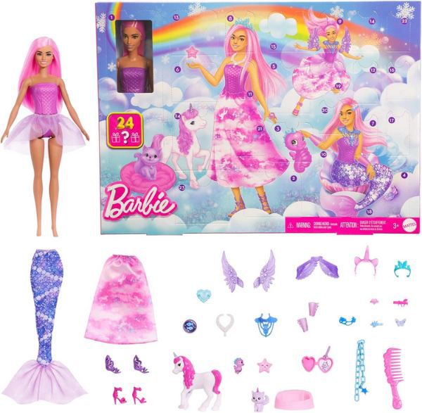 barbie adventskalender 2025 mit puppe und 24 überraschungen für 23,99 euro