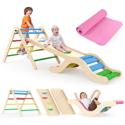 montessori spielset 7-in-1 klettergerüst mit rutsche bogen matte für kinder 1-3 jahre