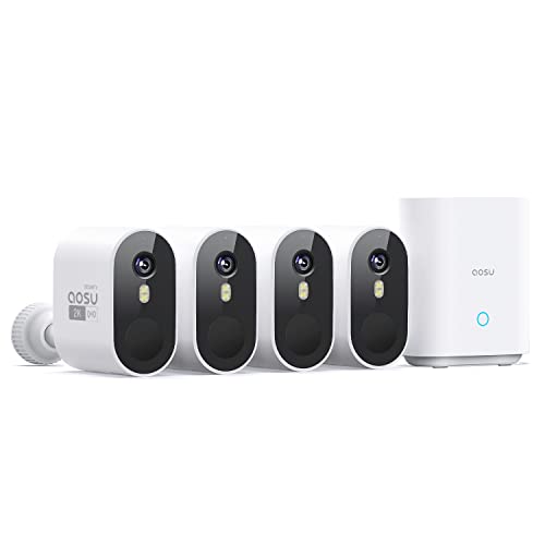 aosu 2k Überwachungskamera außen, akku, 240 tage, 4-kit, 32 gb, kabellos, bewegungssensor