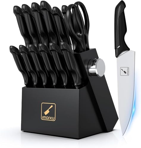 imarku messerset 14 tlg mit schärfer und block, ergonomischer griff, spülmaschinenfest, schwarz