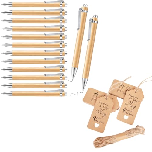 QRKPVHD Kugelschreiber Holz, 18 Set Dankeschön Geschenke mit Lesezeichen, Kraftpapier