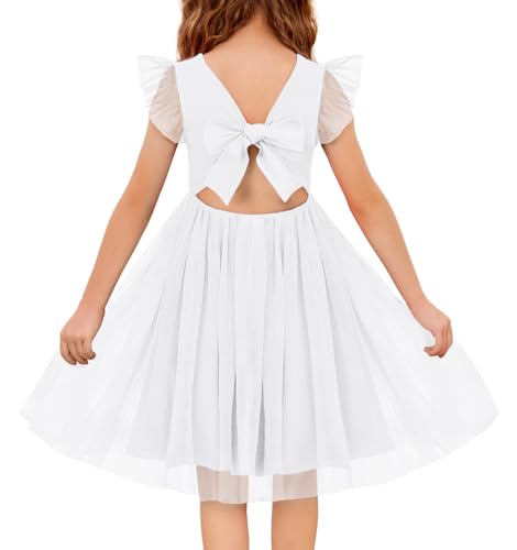 arshiner mädchen kleid tüll flatterärmel ärmellos festlich weiß 8-9 jahre