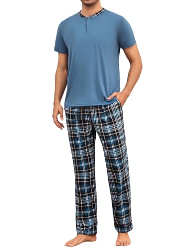Produktbild: aseniza herren pyjama kurzarm, baumwolle, zweiteilig mit langer hosenbeine