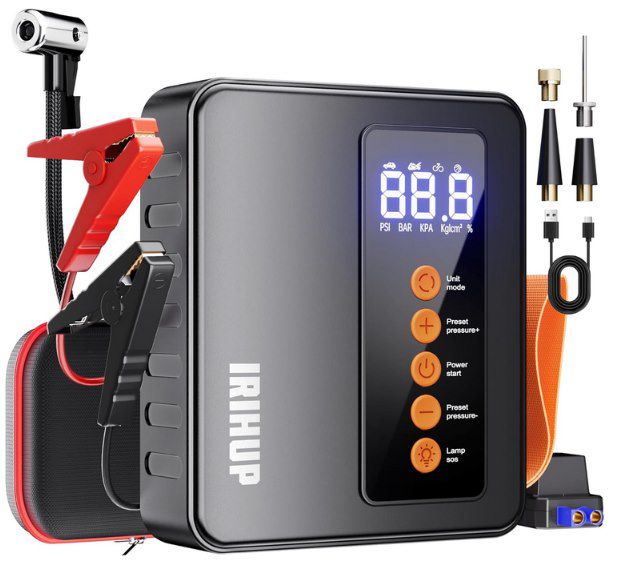 iri hup 6000a starthilfe powerbank mit luftkompressor bis 10bar 34,99 euro