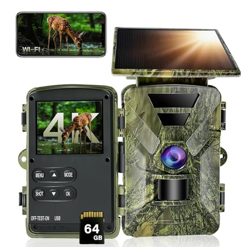 Produktbild: wildkamera solar wlan mit app, 4k hd video, nachtsicht, 5200mAh akku, ip66 wasserdicht