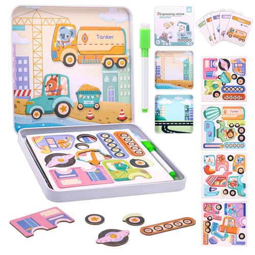 magnetische puzzle-spielbox kinder, pädagogisches reisespiel auto-flugzeug architektur