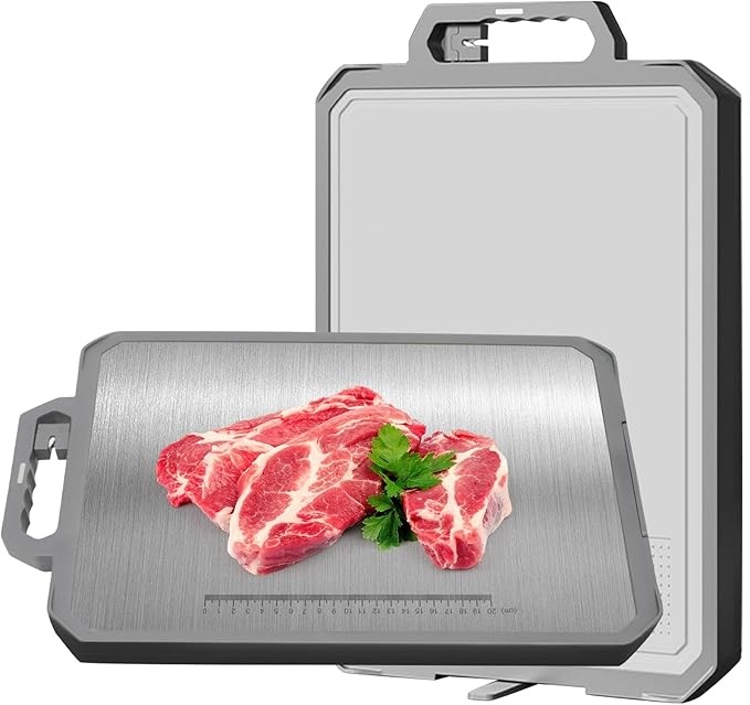 Schneidebrett 304 Edelstahl & Kunststoff 44x30x2,6cm, antibakteriell mit Griff & Rille