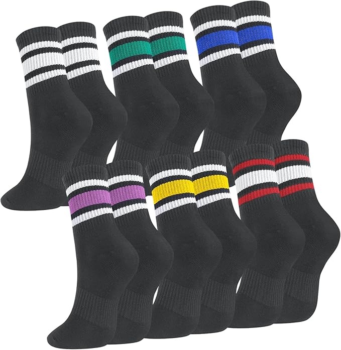 Damen Sportsocken 6 Paare 38-42 Baumwoll Tennissocken mit Streifen Schwarz