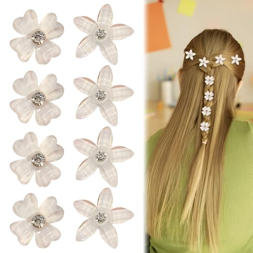 mini diamanten haarspangen set 8 stück, weiße blumen haarschmuck für damen