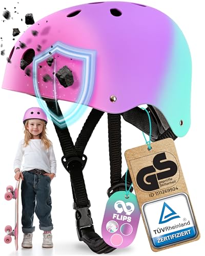 99flips kinder skaterhelm für mädchen 8 jahre, fahrradhelm gr. xs, tricolor