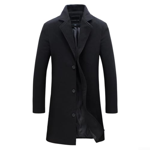 herren winter trenchcoat mit klassischem revers, stilvolle oberbekleidung, L schwarz