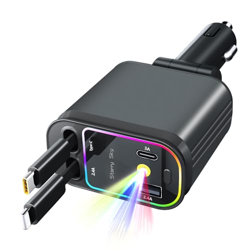 zigarettenanzünder usb c mit sternenhimmel projektor, 5in1 schnellladegerät für iphone, samsung, tablet