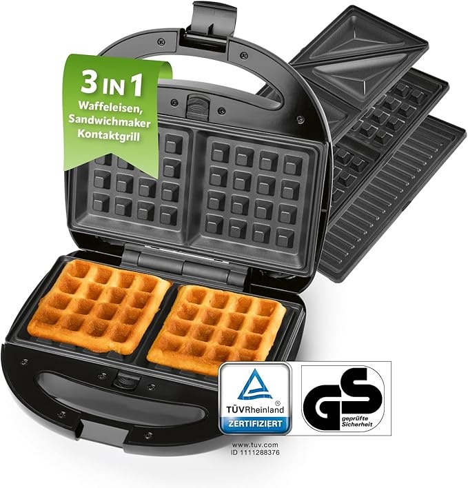 gourmetmaxx waffeleisen 3 in 1, waffelautomat, sandwichmaker, kontaktgrill, 800 w