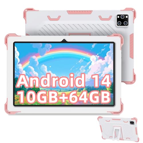 Kinder Tablet 10 Zoll 2024, Android 14 Octa-Core, 10GB RAM, 64GB ROM, Elterliche Kontrolle, IWawa APP, Rosa