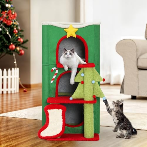 yitahome katzenhaus weihnachten 3 etagen mit bett kratzpfosten 52 x 45 x 85 cm grün