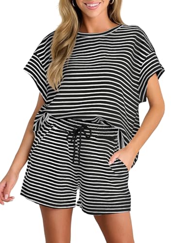 tankaneo damen lounge set kurzarm gestreift shirt shorts sommer pyjama ausstattung