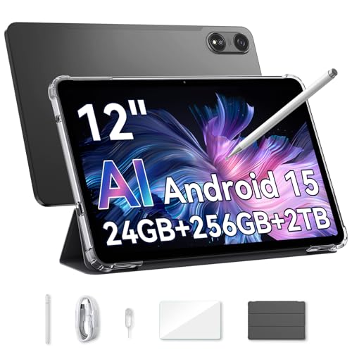 oscal 12 zoll tablet android 15, 2k hd, 24gb ram, 256gb rom, octa-core, sim slot, 9000mah