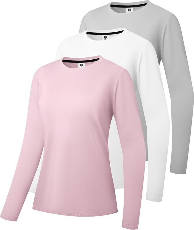 Produktbild: Damen Baumwolle Langarm T-Shirts 3er oder 5er Pack Rundhals Casual Tops
