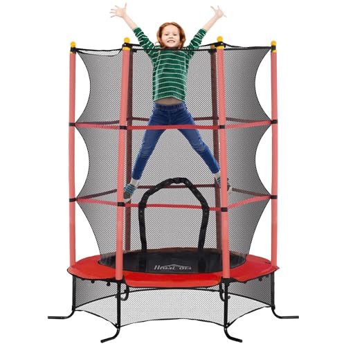 HOMCOM kindertrampolin 163 cm mit sicherheitsnetz und randabdeckung, rot, bis 50 kg