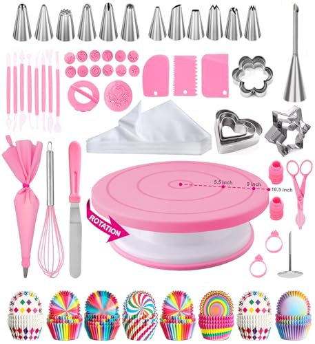 torten zubehör set, drehbare tortenplatte, backen und kuchen zubehör rosa