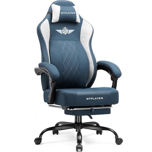 gtplayer gaming stuhl blau, ergonomischer bürostuhl mit fußstütze und lendenwirbelstütze