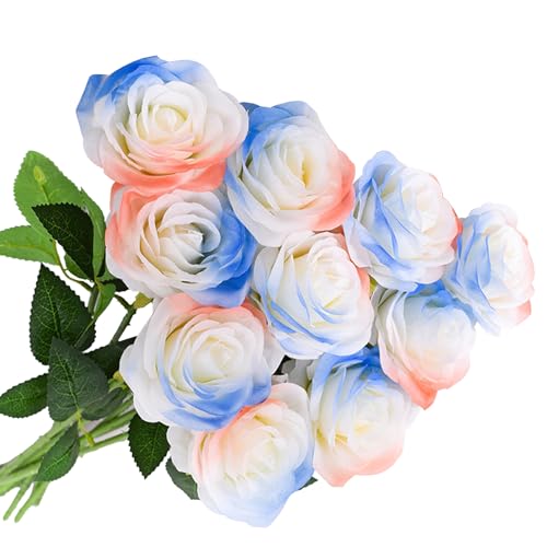 künstliche rosen seidenblumen realistisch 10 Stück blau rosa für dekoration zuhause hochzeit büro