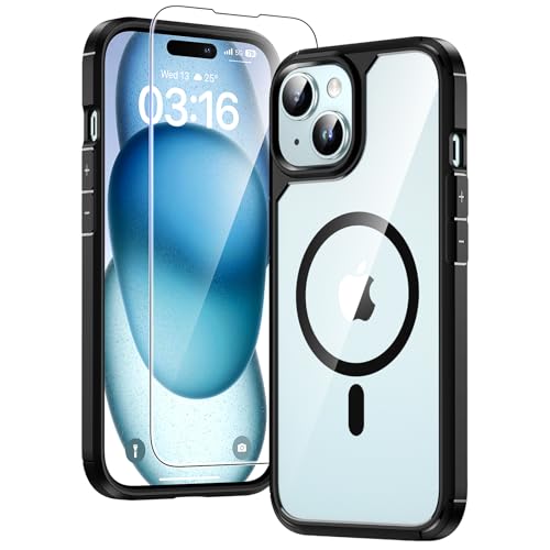 tauri hülle für iphone 15 6,1", stoßfest, militärstandard, magsafe-kompatibel, schwarz