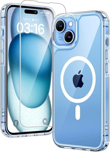 tauri case für iphone 15 6.1 zoll, transparent, stoßfest, magSafe kompatibel, anti-gelb