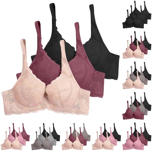 damen bh ohne bügel 3er-pack, atmungsaktiver sexy spitzen büstenhalter, verstellbare träger