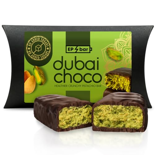 ep bar dubai schokolade mit 29% pistazie und pistaziencreme, 50g Riegel, ohne Zucker