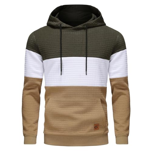 yukaiChen pullover herren patchwork hoodie langarm mit taschen armeegrün khaki XXX-large